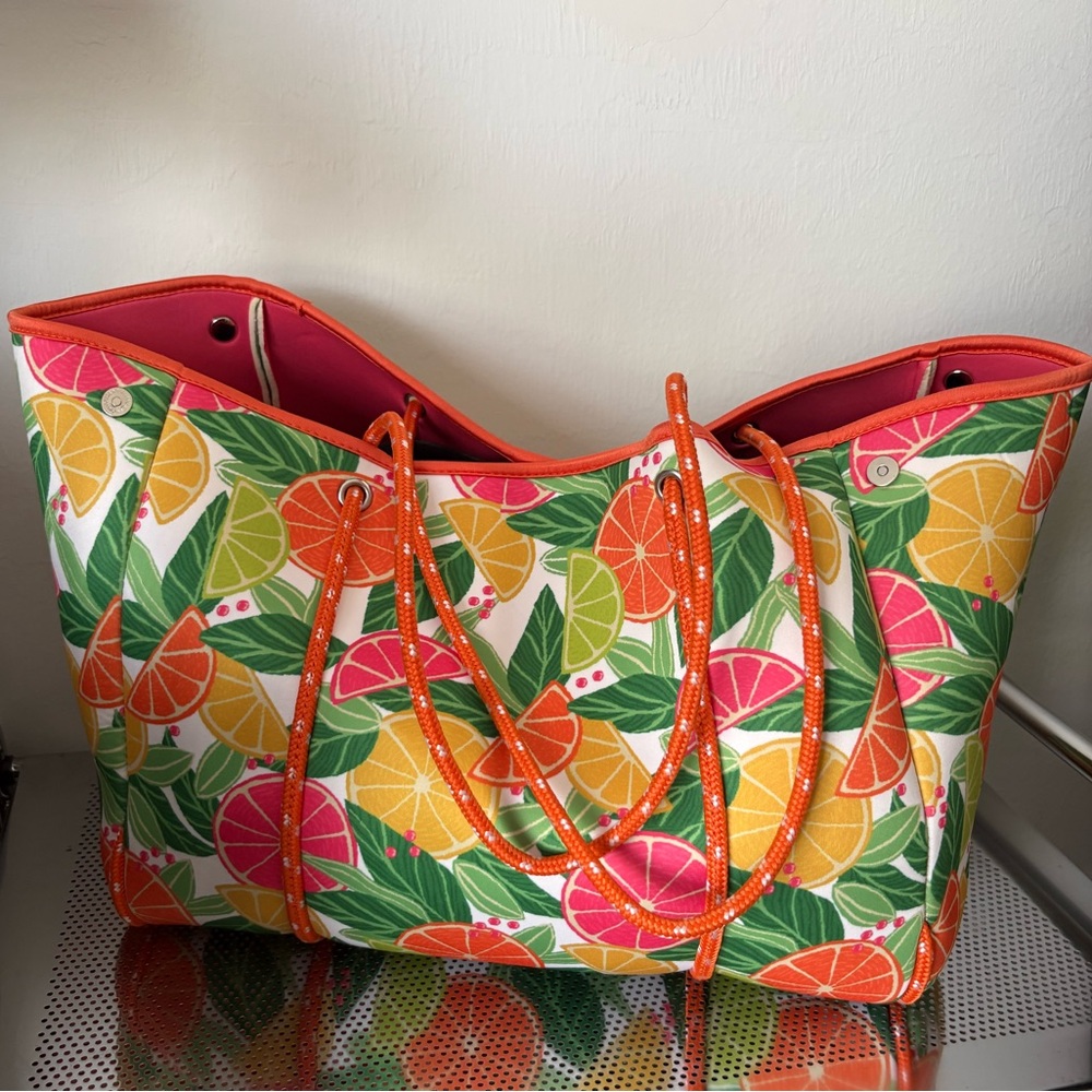 Ah•Dorned Tropical Citrus Print Tote Bag